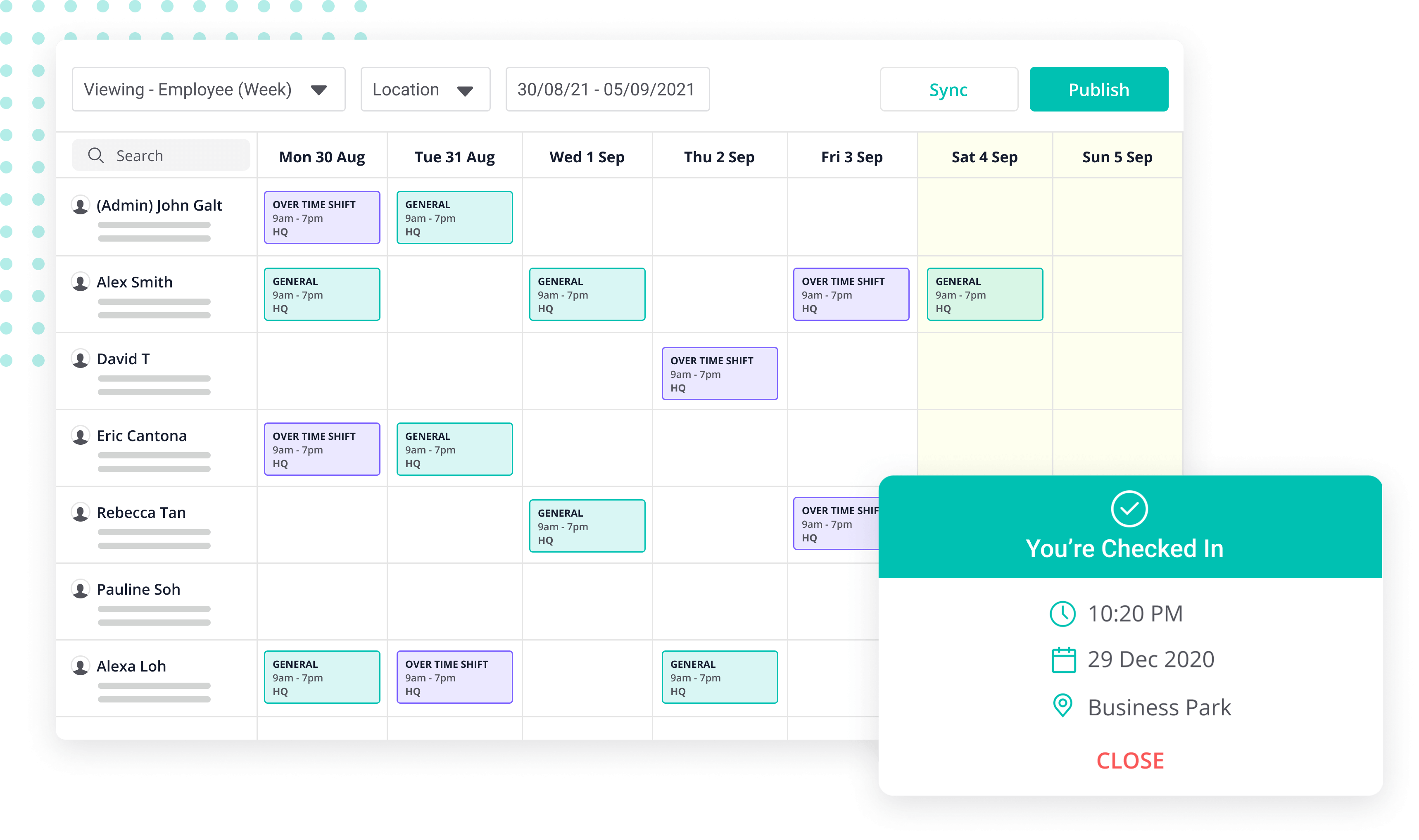 Rostering dashboard screengrab